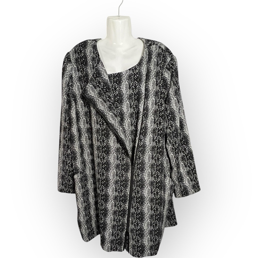 Sejour Long‎ Snakeskin Print Textured Jacket Sz 20w Black Lined Double Zip Up